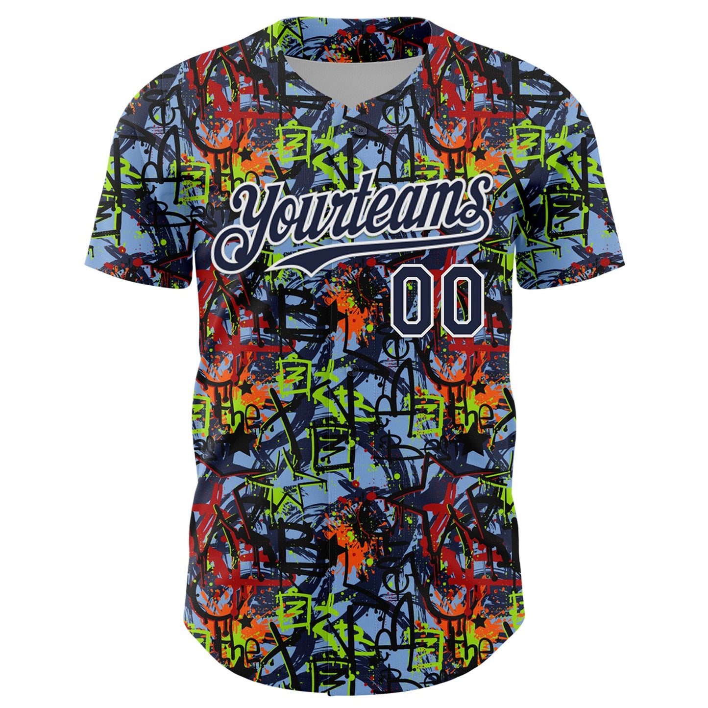 Custom Graffiti Pattern Navy-White Splatter Authentic Baseball Jersey view 2