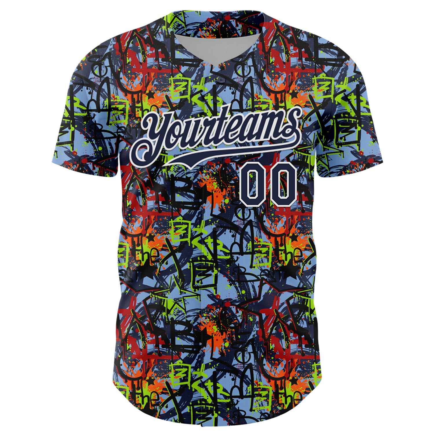 Custom Graffiti Pattern Navy-White Splatter Authentic Baseball Jersey view 2