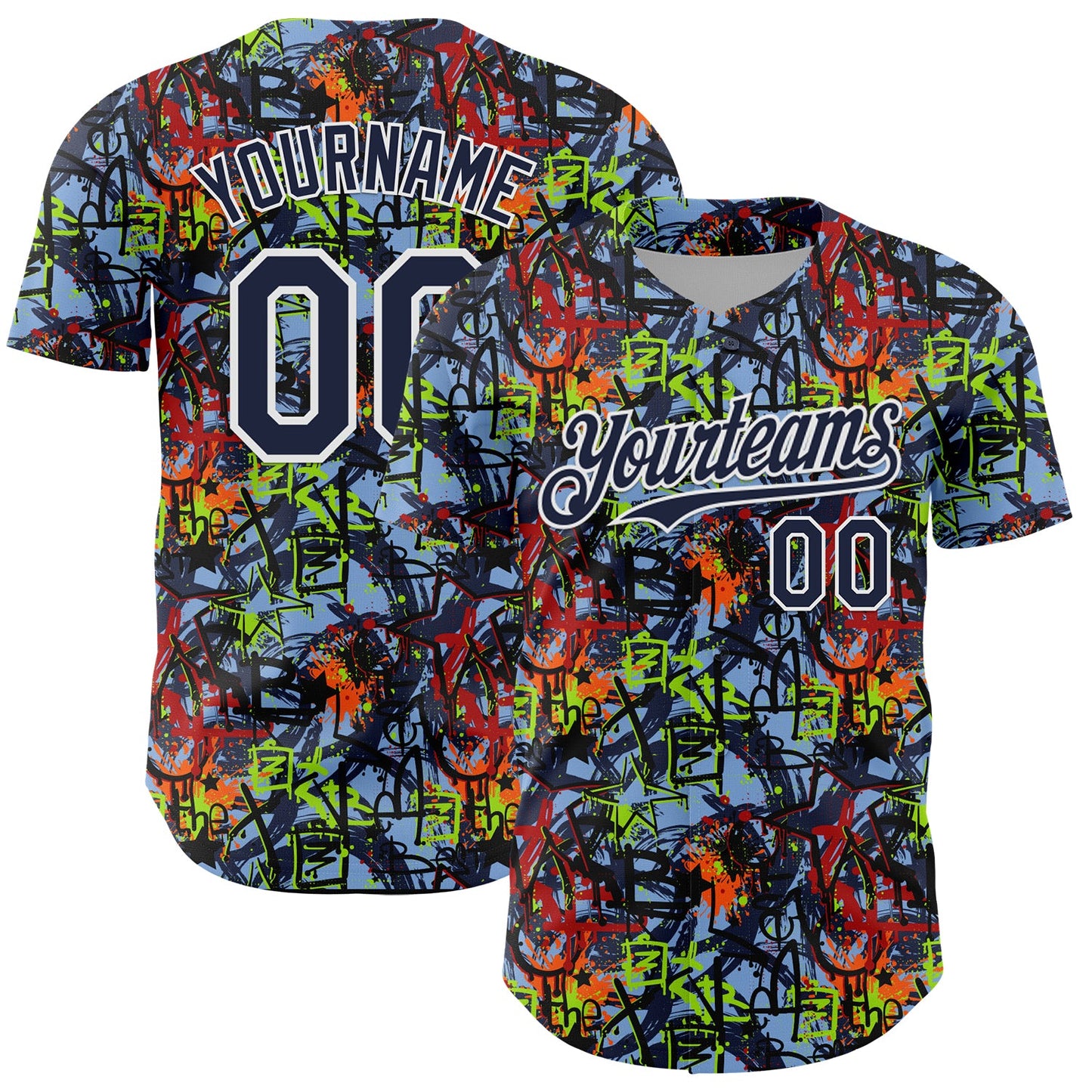 Custom Graffiti Pattern Navy-White Splatter Authentic Baseball Jersey - Main View