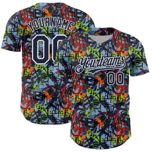 Custom Graffiti Pattern Navy-White Splatter Authentic Baseball Jersey - Main View
