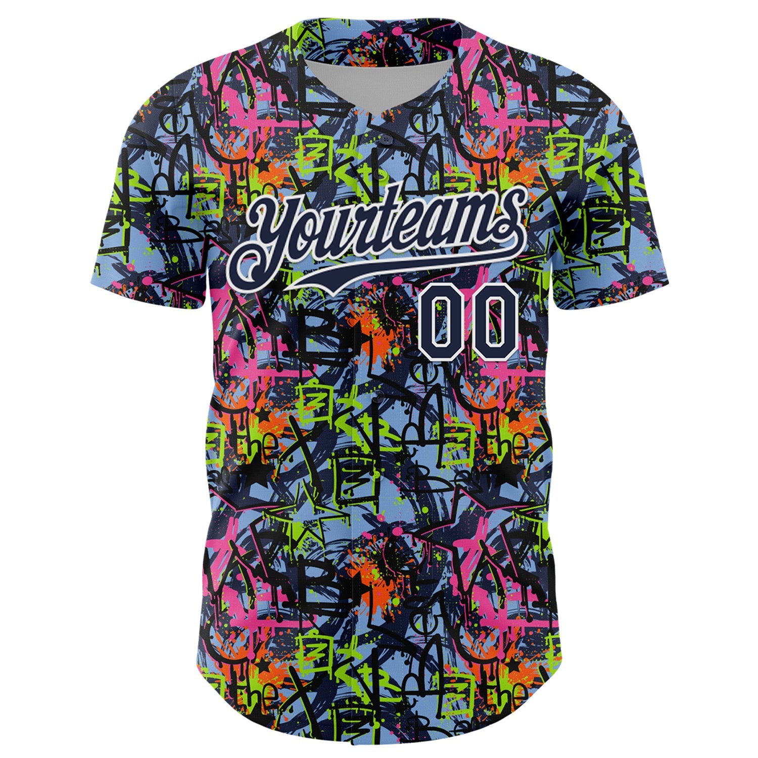 Custom Graffiti Pattern Navy-White Splatter Authentic Baseball Jersey view 2