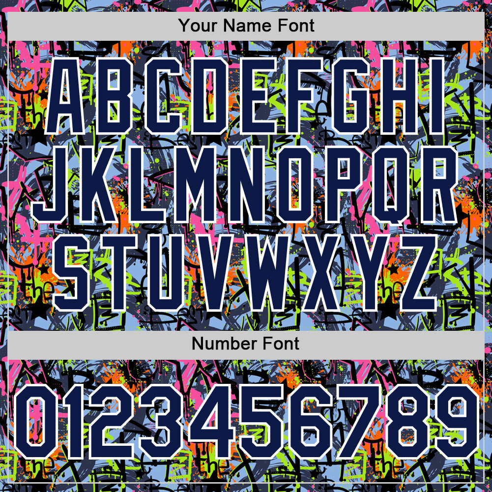 Custom Graffiti Pattern Navy-White Splatter Authentic Baseball Jersey view 5