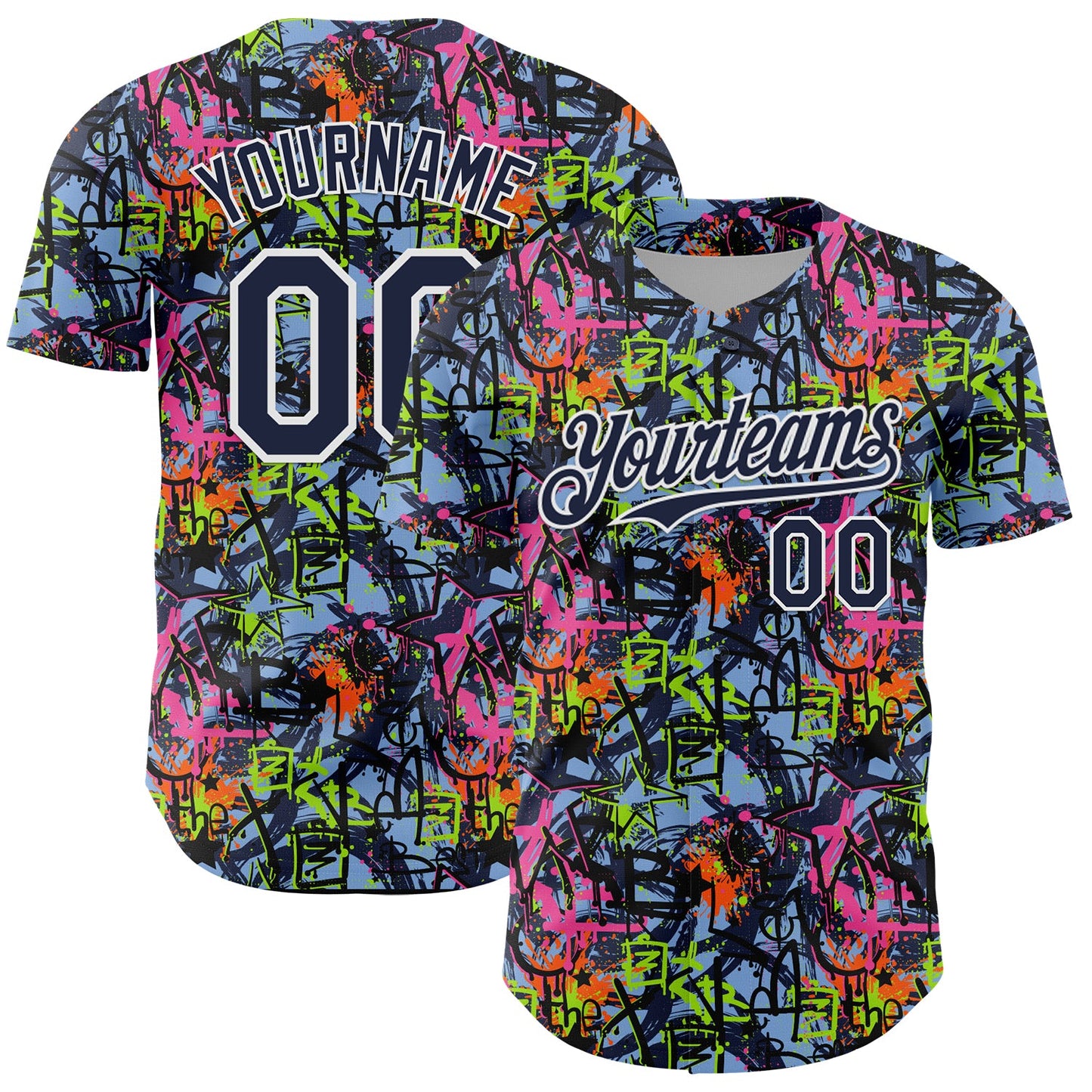 Custom Graffiti Pattern Navy-White Splatter Authentic Baseball Jersey - Main View