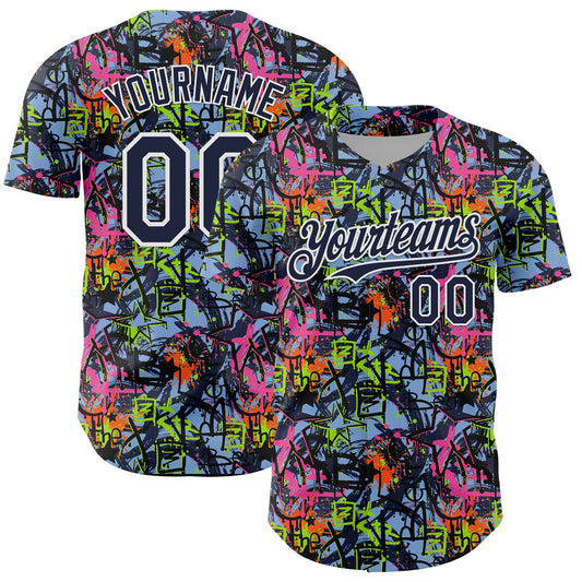 Custom Graffiti Pattern Navy-White Splatter Authentic Baseball Jersey - Main View