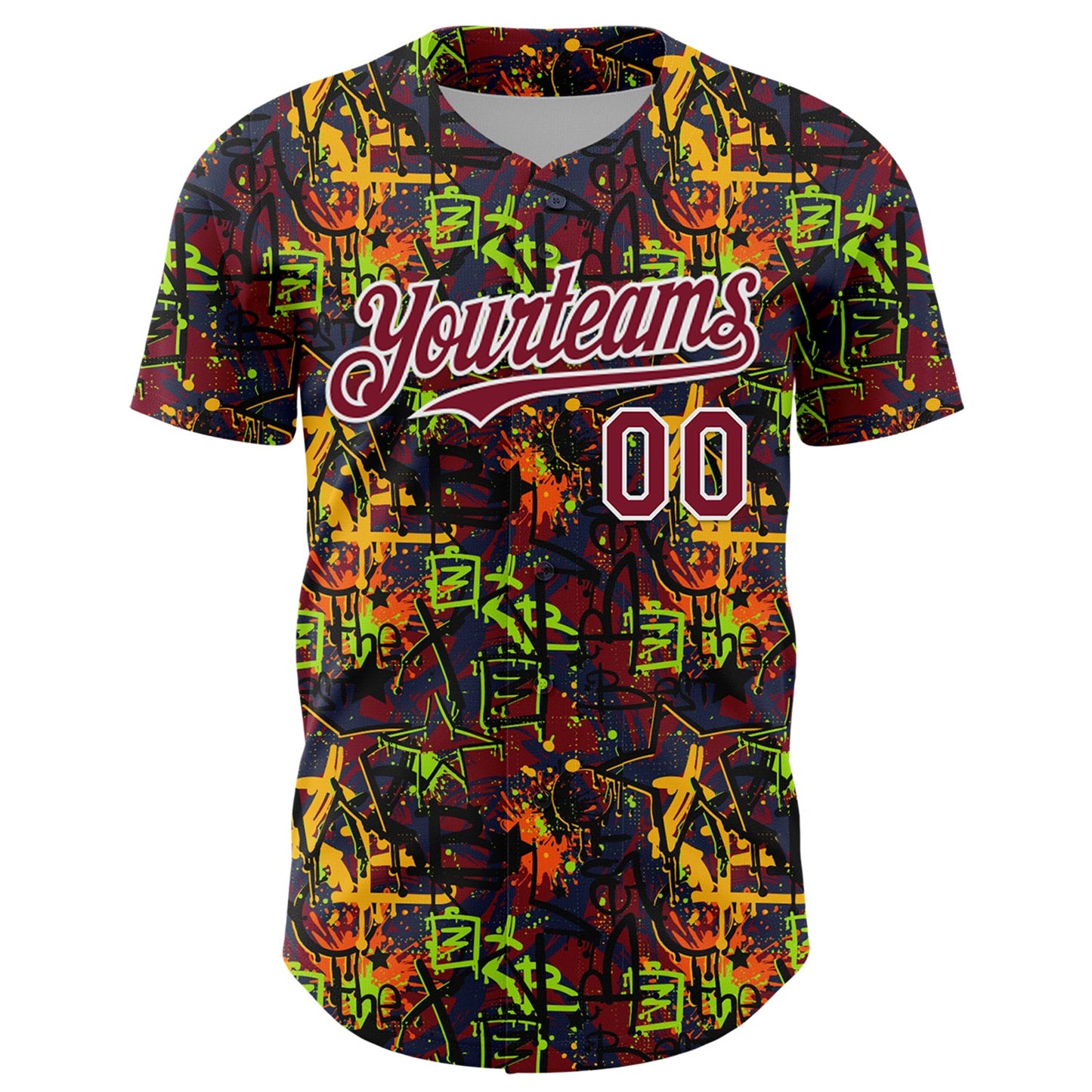 Custom Graffiti Pattern Crimson-White Splatter Authentic Baseball Jersey view 2