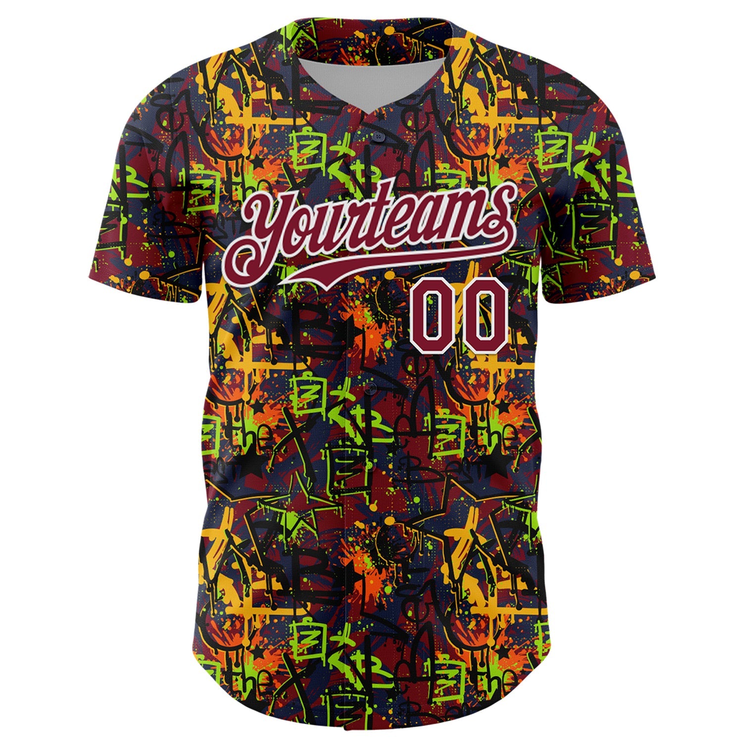 Custom Graffiti Pattern Crimson-White Splatter Authentic Baseball Jersey view 2