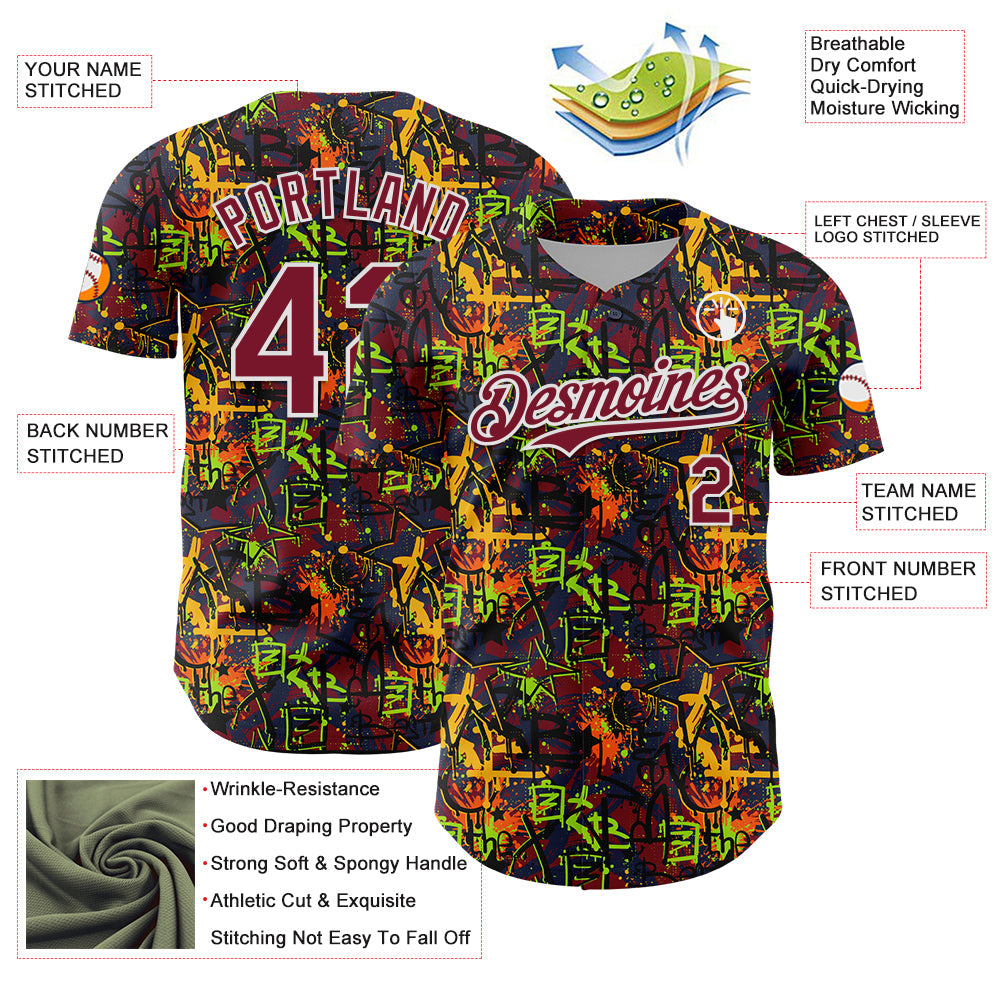 Custom Graffiti Pattern Crimson-White Splatter Authentic Baseball Jersey view 3