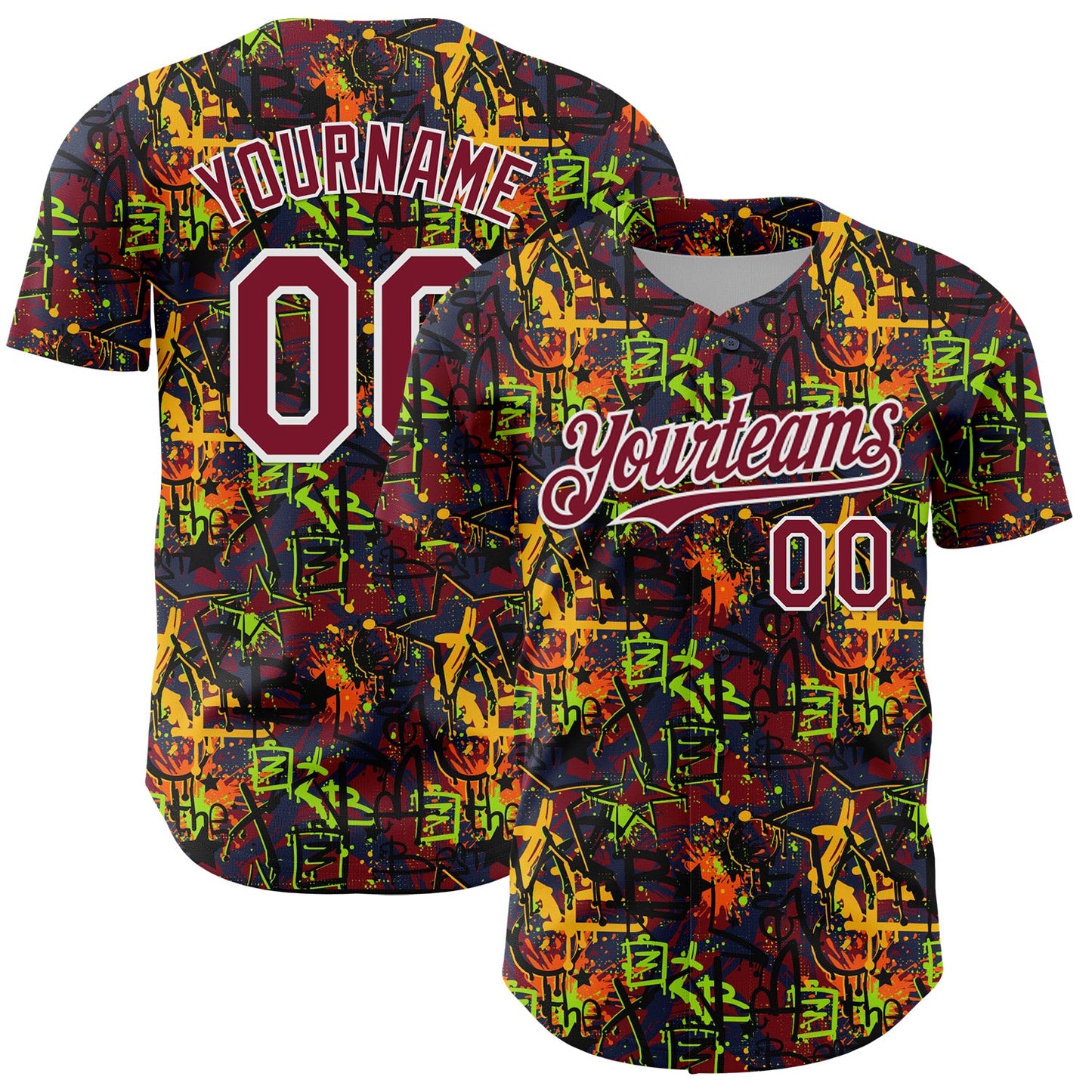Custom Graffiti Pattern Crimson-White Splatter Authentic Baseball Jersey - Main View