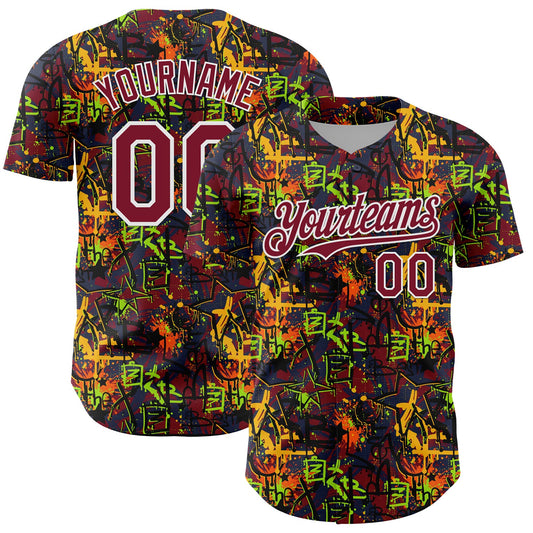 Custom Graffiti Pattern Crimson-White Splatter Authentic Baseball Jersey - Main View