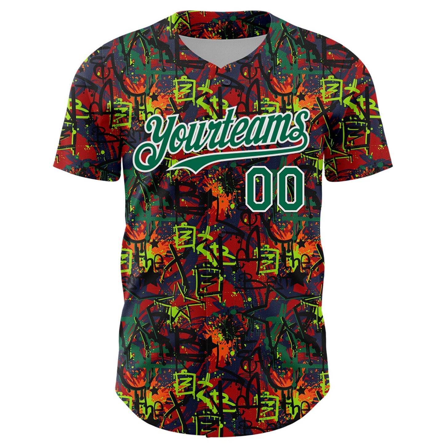 Custom Graffiti Pattern Kelly Green-White Splatter Authentic Baseball Jersey view 2