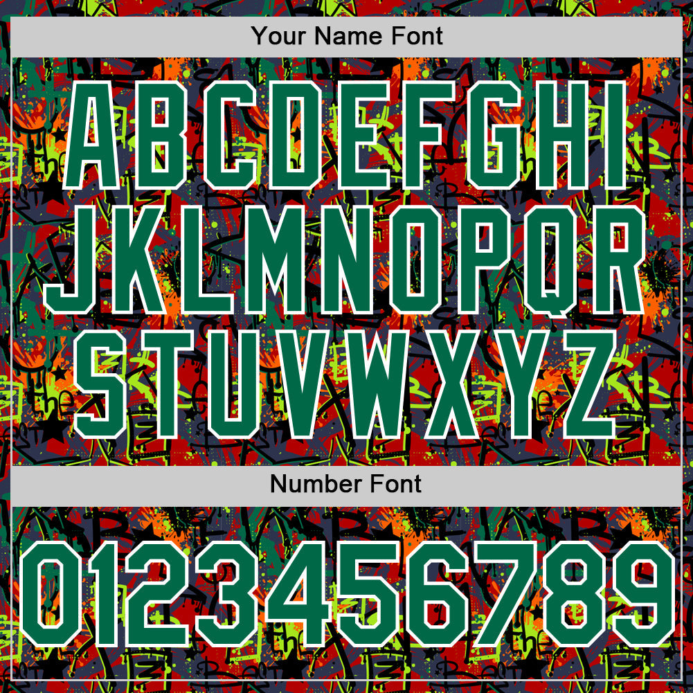 Custom Graffiti Pattern Kelly Green-White Splatter Authentic Baseball Jersey view 5