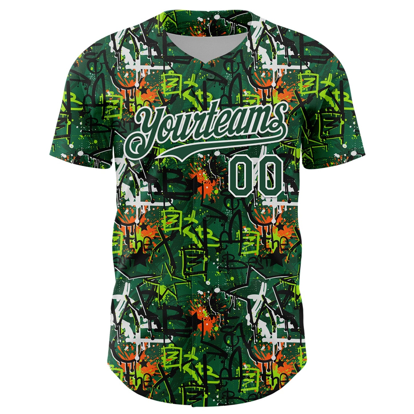 Custom Graffiti Pattern Green-White Splatter Authentic Baseball Jersey view 2