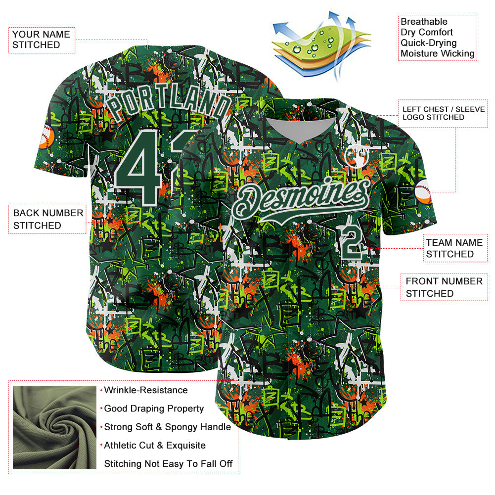 Custom Graffiti Pattern Green-White Splatter Authentic Baseball Jersey view 3