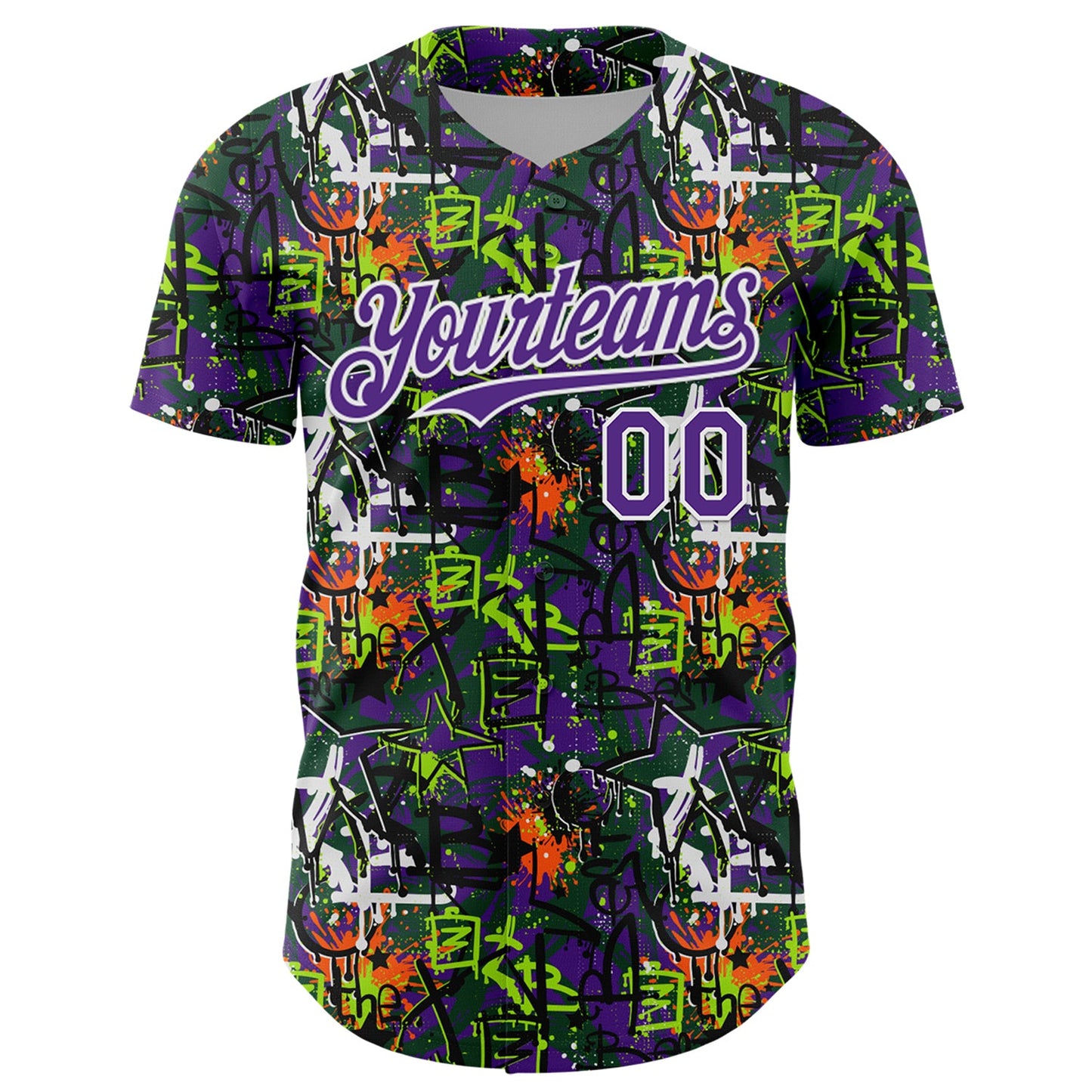 Custom Graffiti Pattern Purple-White Splatter Authentic Baseball Jersey view 2