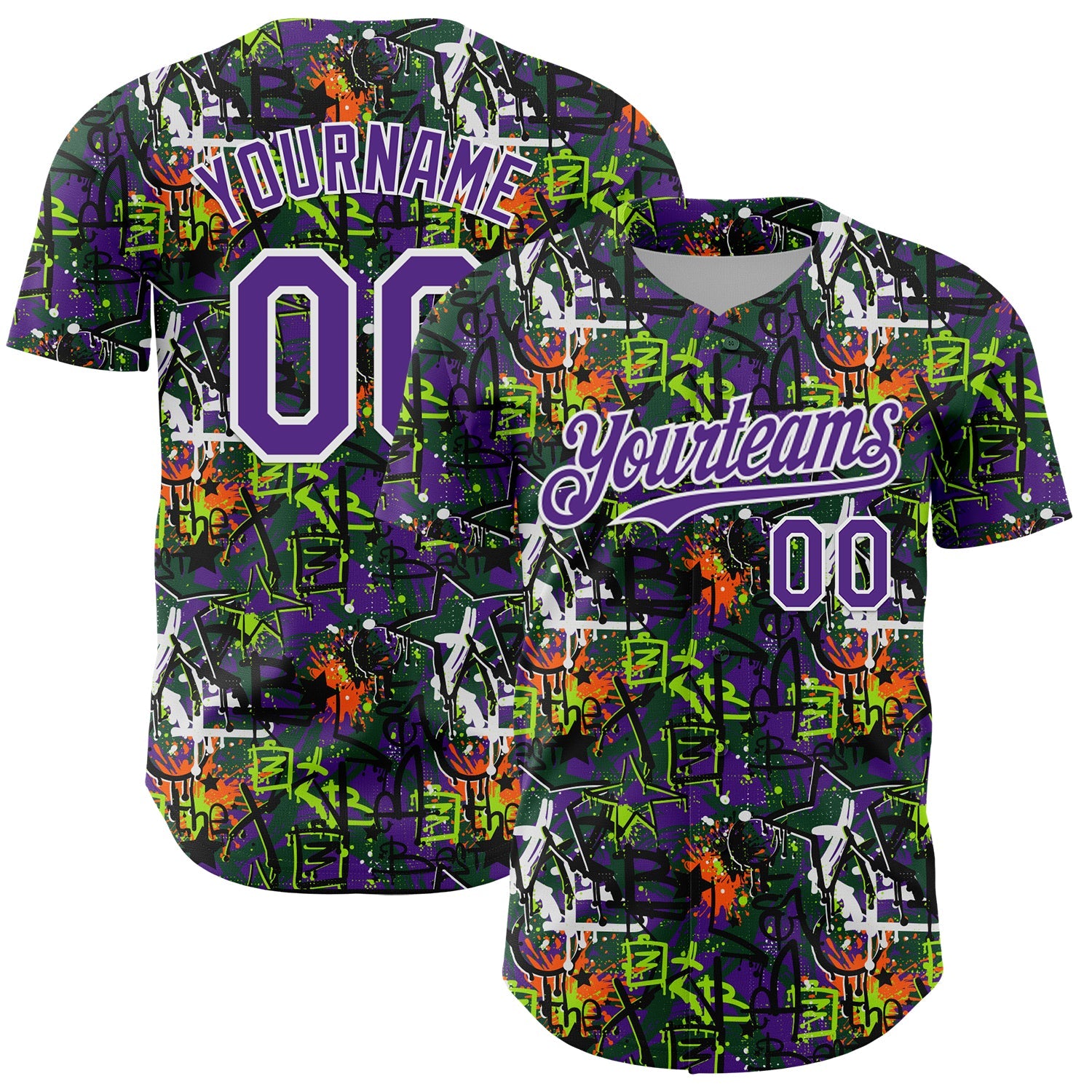 Custom Graffiti Pattern Purple-White Splatter Authentic Baseball Jersey - Main View