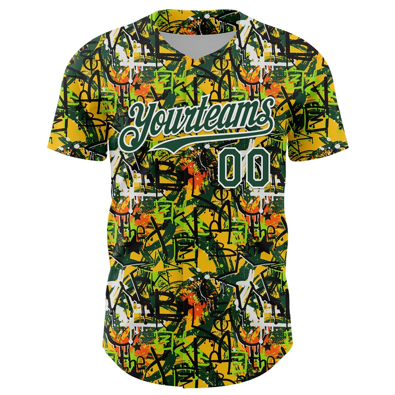 Custom Graffiti Pattern Green-White Splatter Authentic Baseball Jersey view 2
