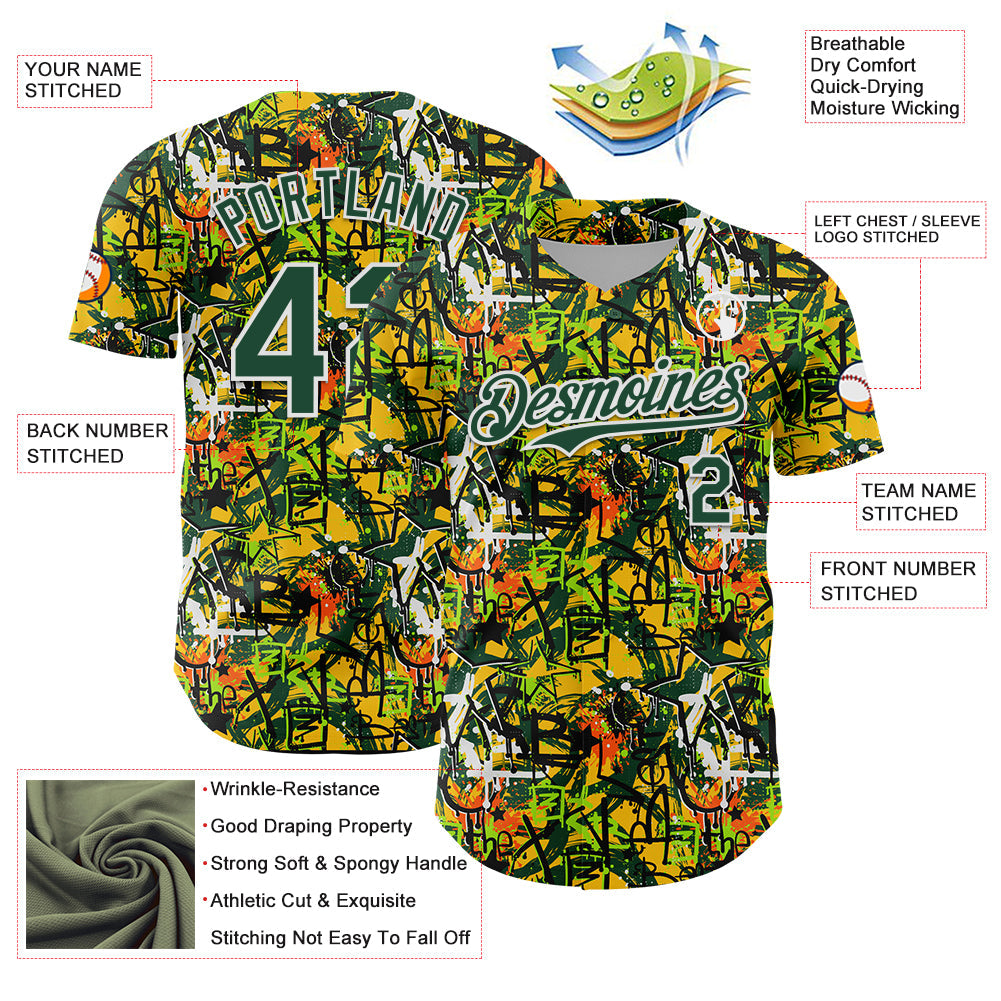 Custom Graffiti Pattern Green-White Splatter Authentic Baseball Jersey view 3