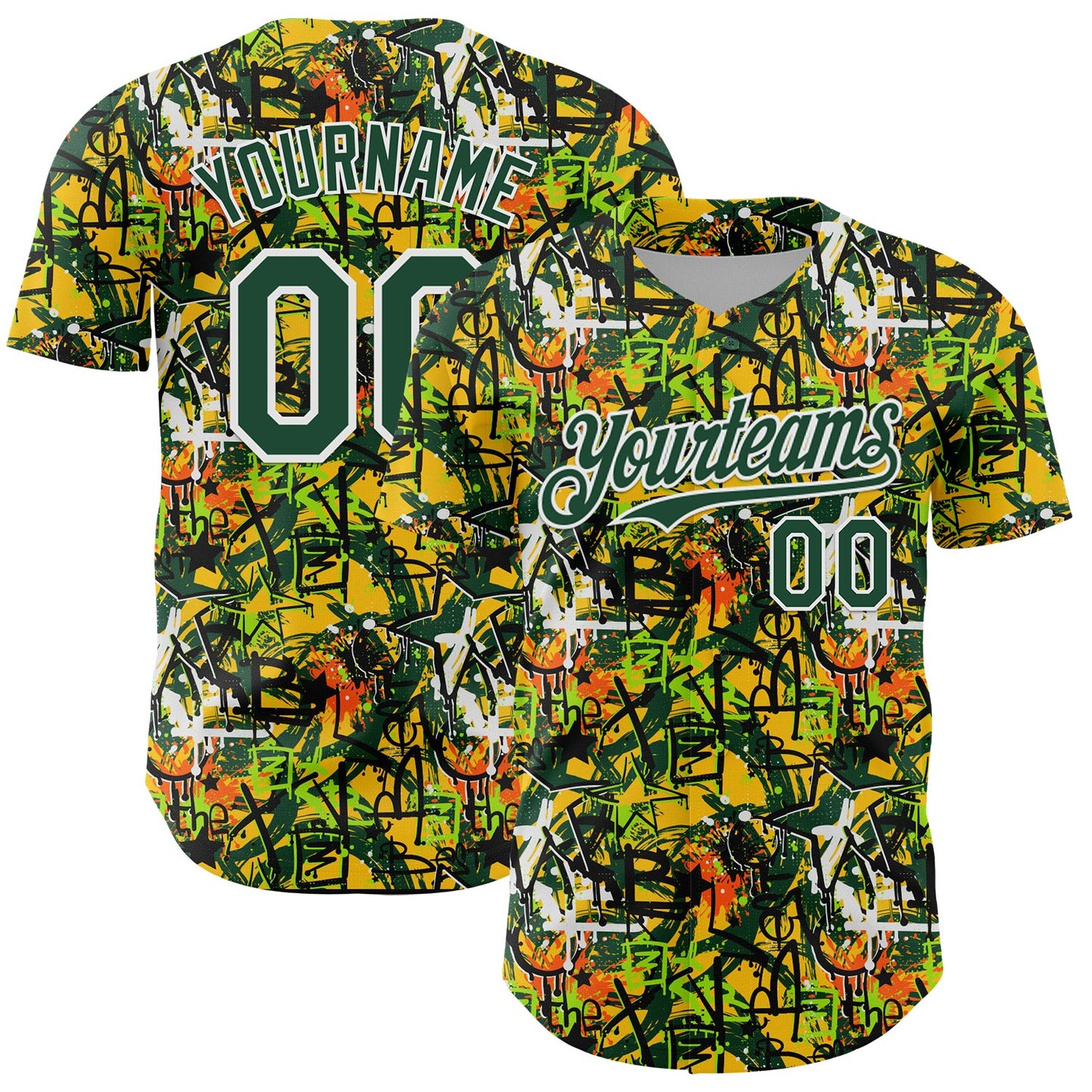 Custom Graffiti Pattern Green-White Splatter Authentic Baseball Jersey - Main View