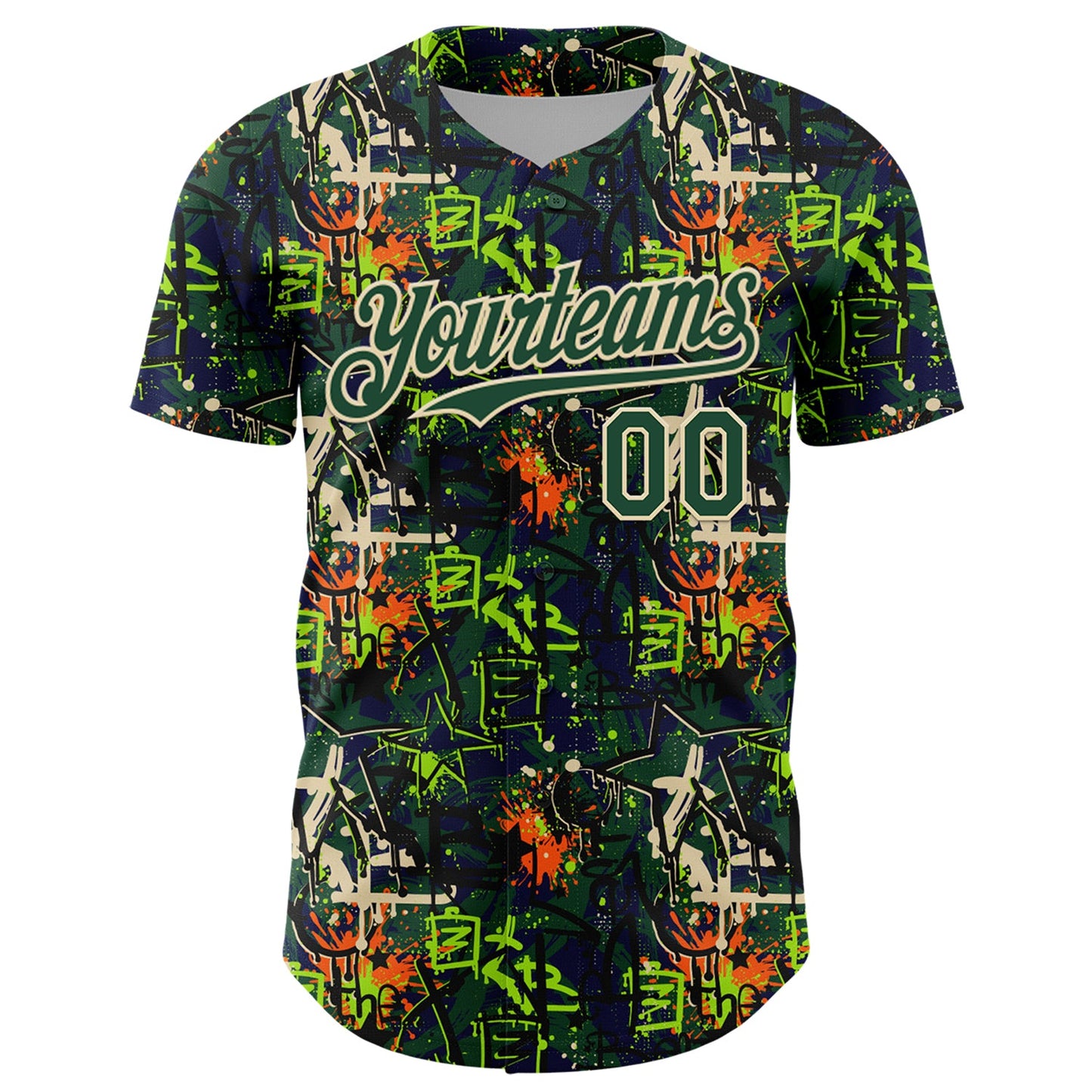 Custom Graffiti Pattern Green-Cream Splatter Authentic Baseball Jersey view 2