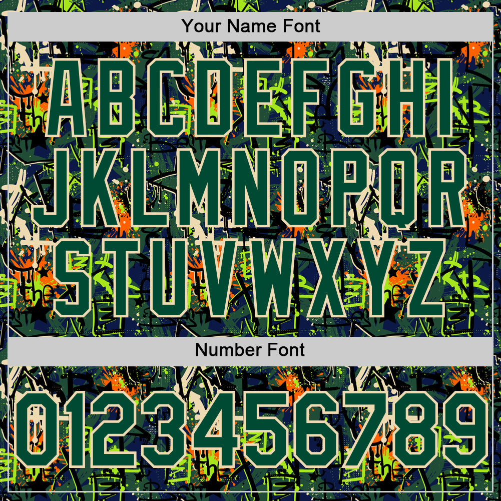 Custom Graffiti Pattern Green-Cream Splatter Authentic Baseball Jersey view 5