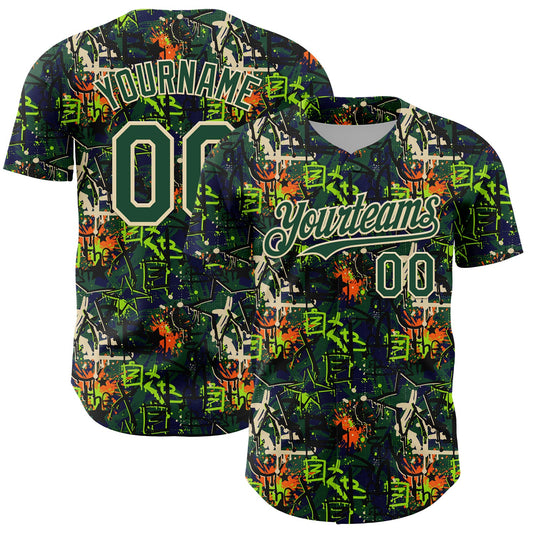 Custom Graffiti Pattern Green-Cream Splatter Authentic Baseball Jersey - Main View