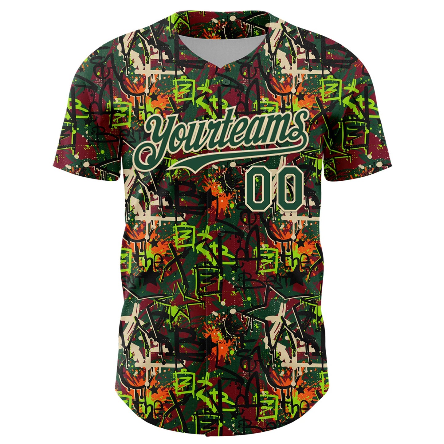 Custom Graffiti Pattern Green-Cream Splatter Authentic Baseball Jersey view 2
