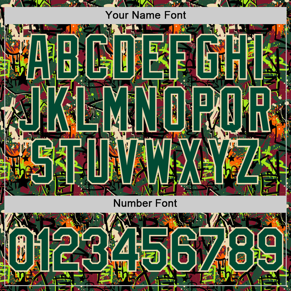 Custom Graffiti Pattern Green-Cream Splatter Authentic Baseball Jersey view 5