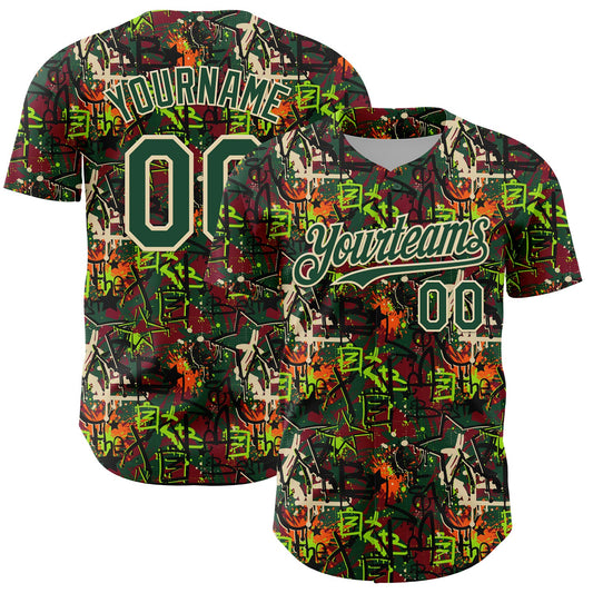 Custom Graffiti Pattern Green-Cream Splatter Authentic Baseball Jersey - Main View