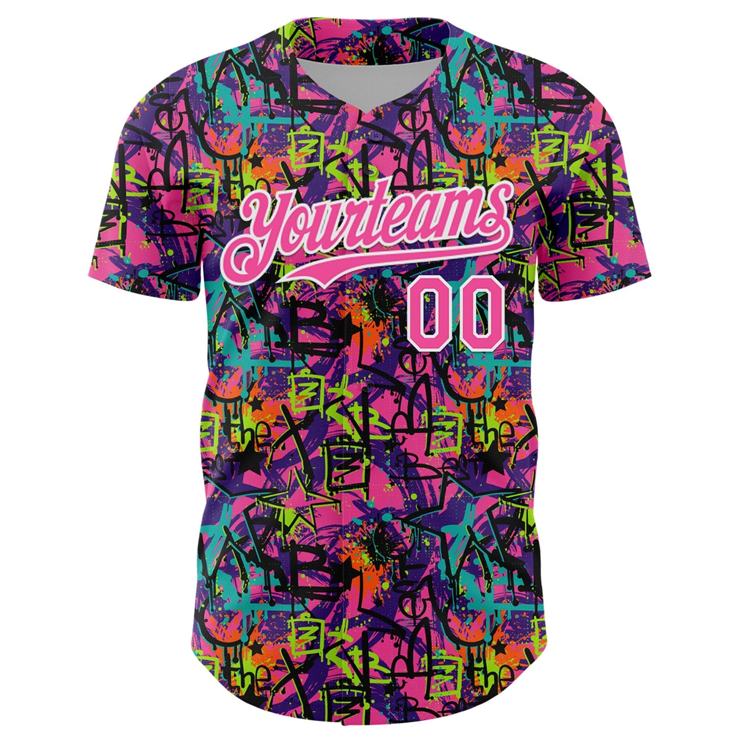 Custom Graffiti Pattern Pink-White Splatter Authentic Baseball Jersey view 2