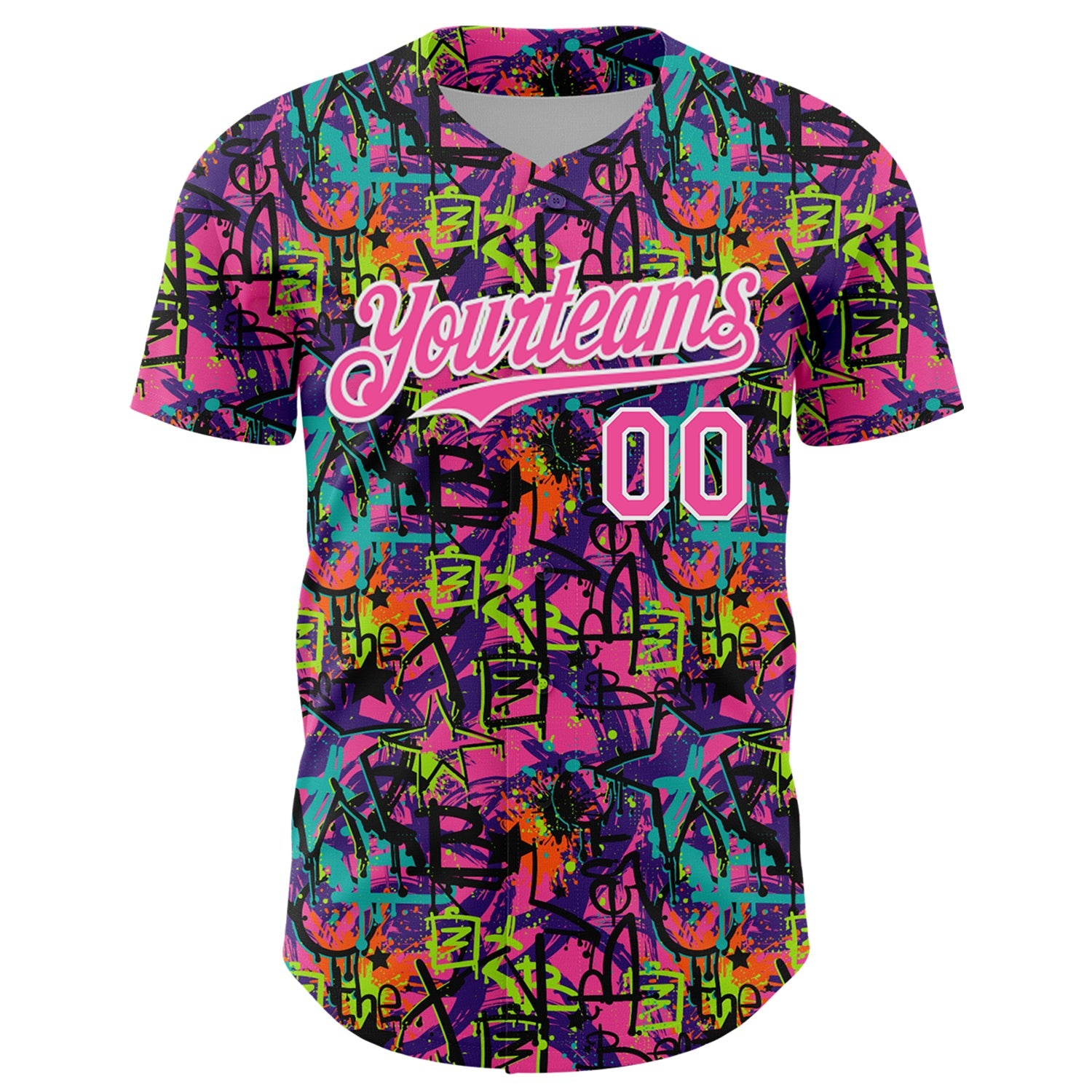 Custom Graffiti Pattern Pink-White Splatter Authentic Baseball Jersey view 2