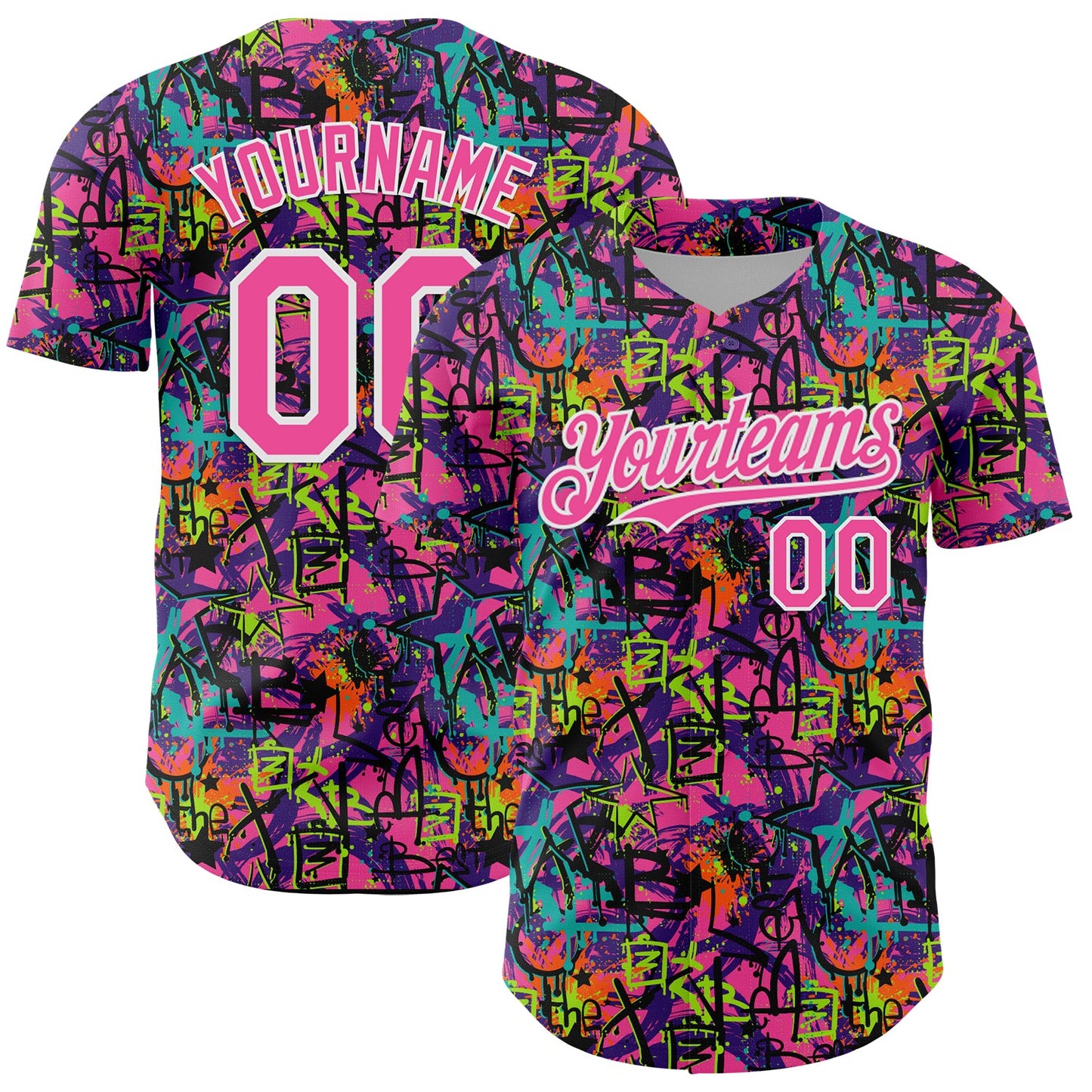 Custom Graffiti Pattern Pink-White Splatter Authentic Baseball Jersey - Main View