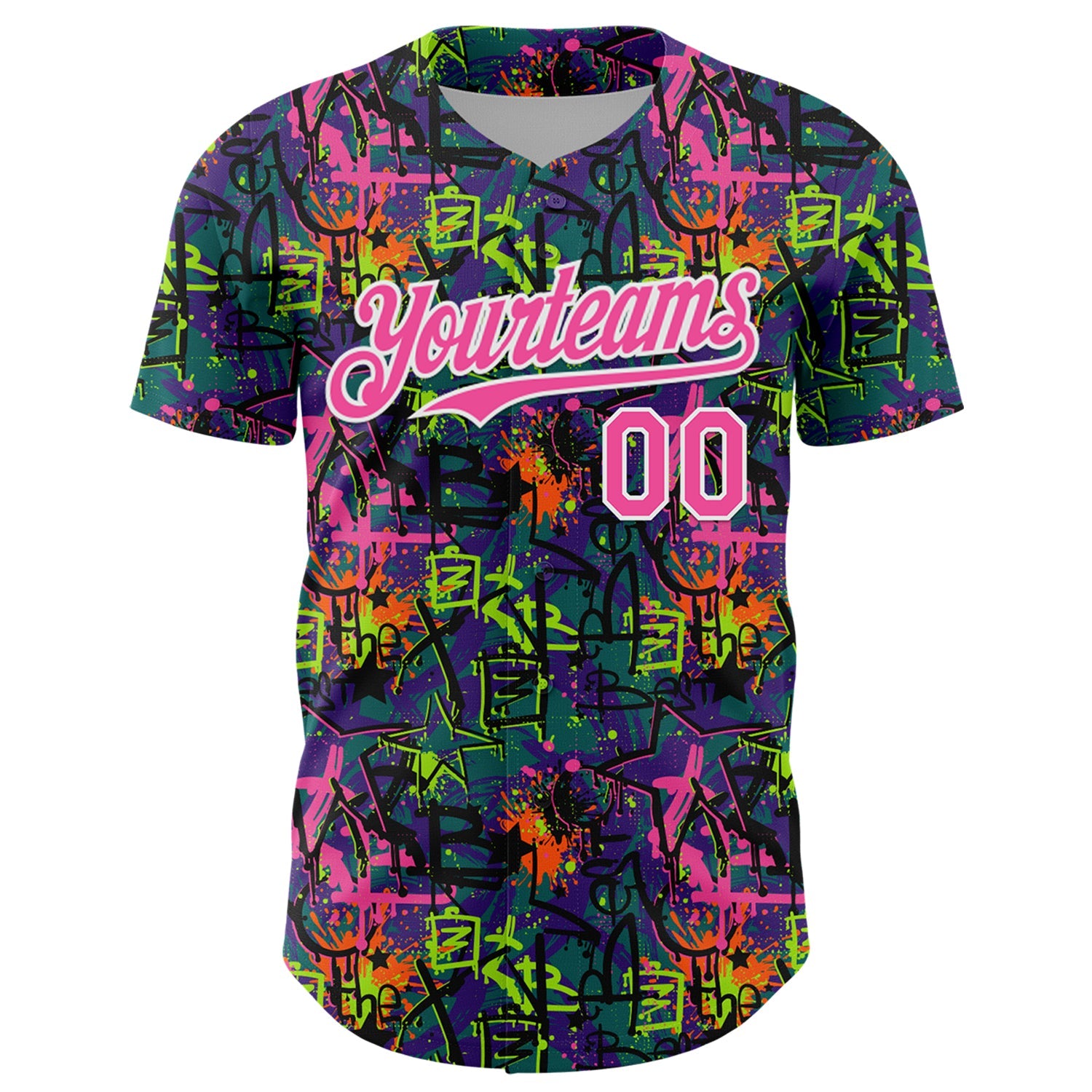 Custom Graffiti Pattern Pink-White Splatter Authentic Baseball Jersey view 2