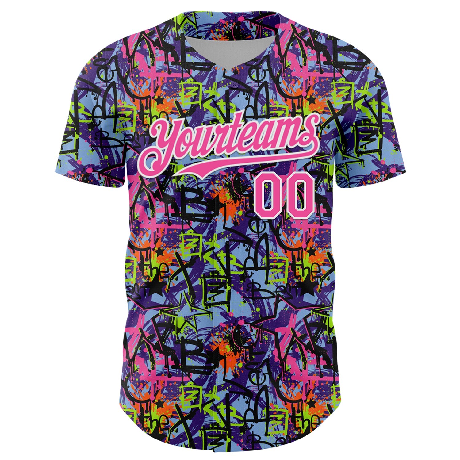 Custom Graffiti Pattern Pink-White Splatter Authentic Baseball Jersey view 2