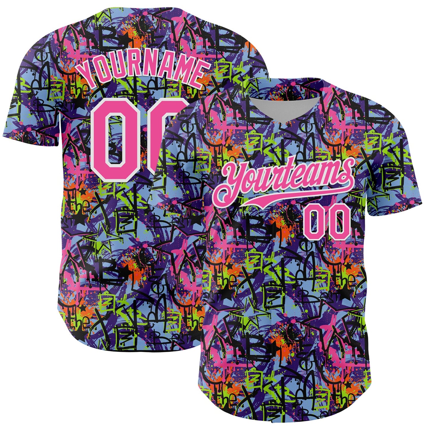 Custom Graffiti Pattern Pink-White Splatter Authentic Baseball Jersey - Main View