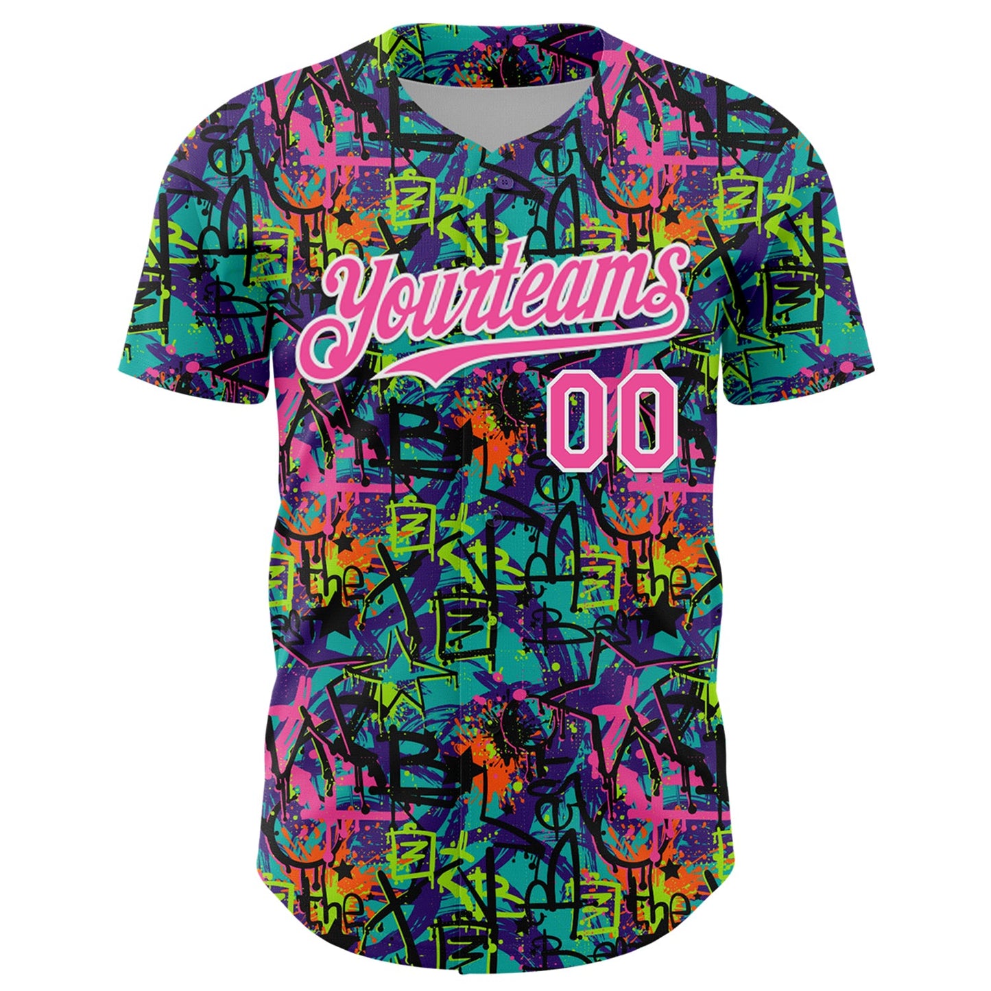 Custom Graffiti Pattern Pink-White Splatter Authentic Baseball Jersey view 2