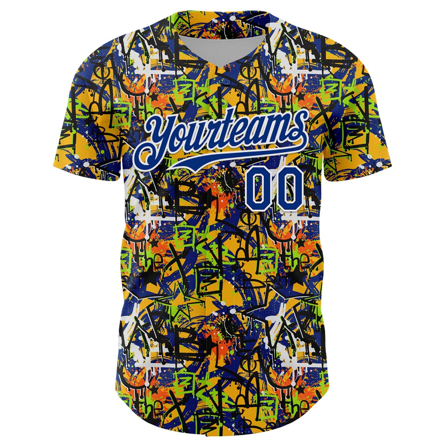 Custom Graffiti Pattern Royal-White Splatter Authentic Baseball Jersey view 2