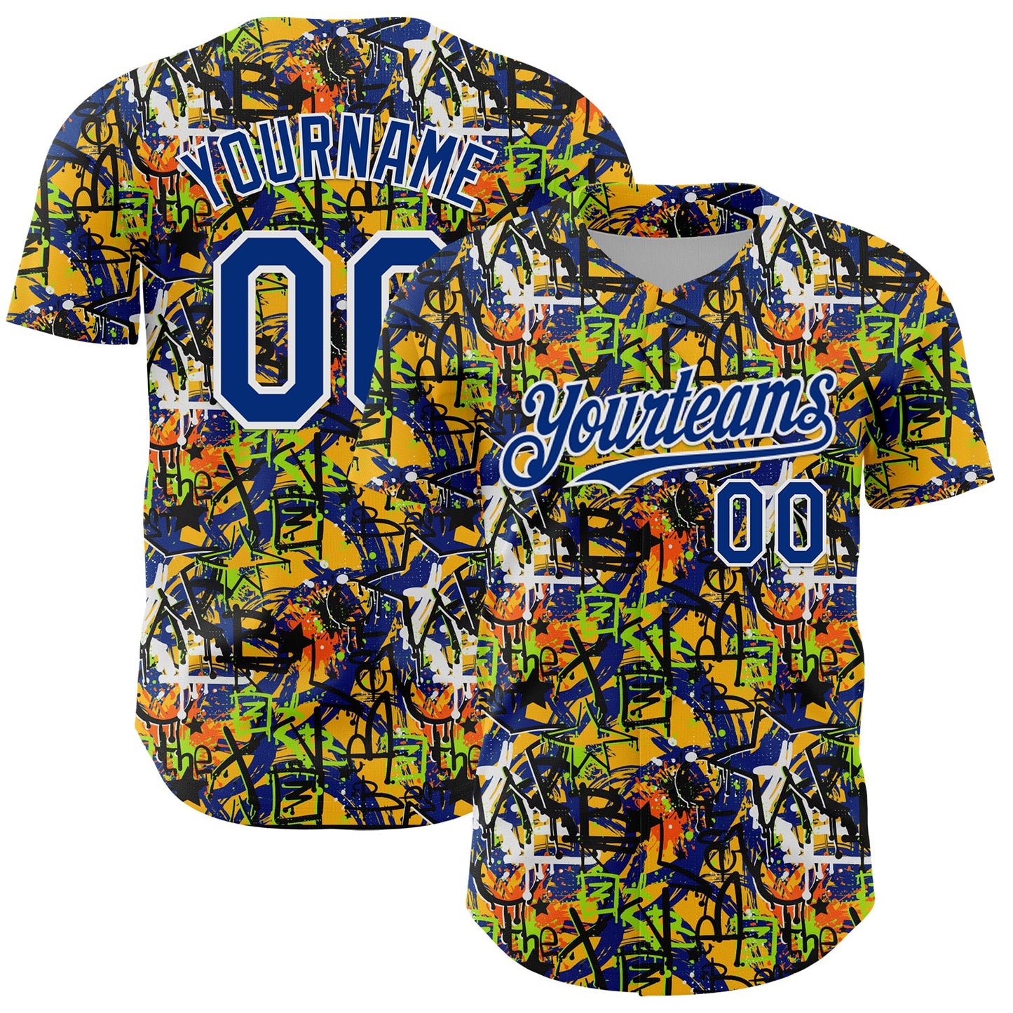 Custom Graffiti Pattern Royal-White Splatter Authentic Baseball Jersey - Main View