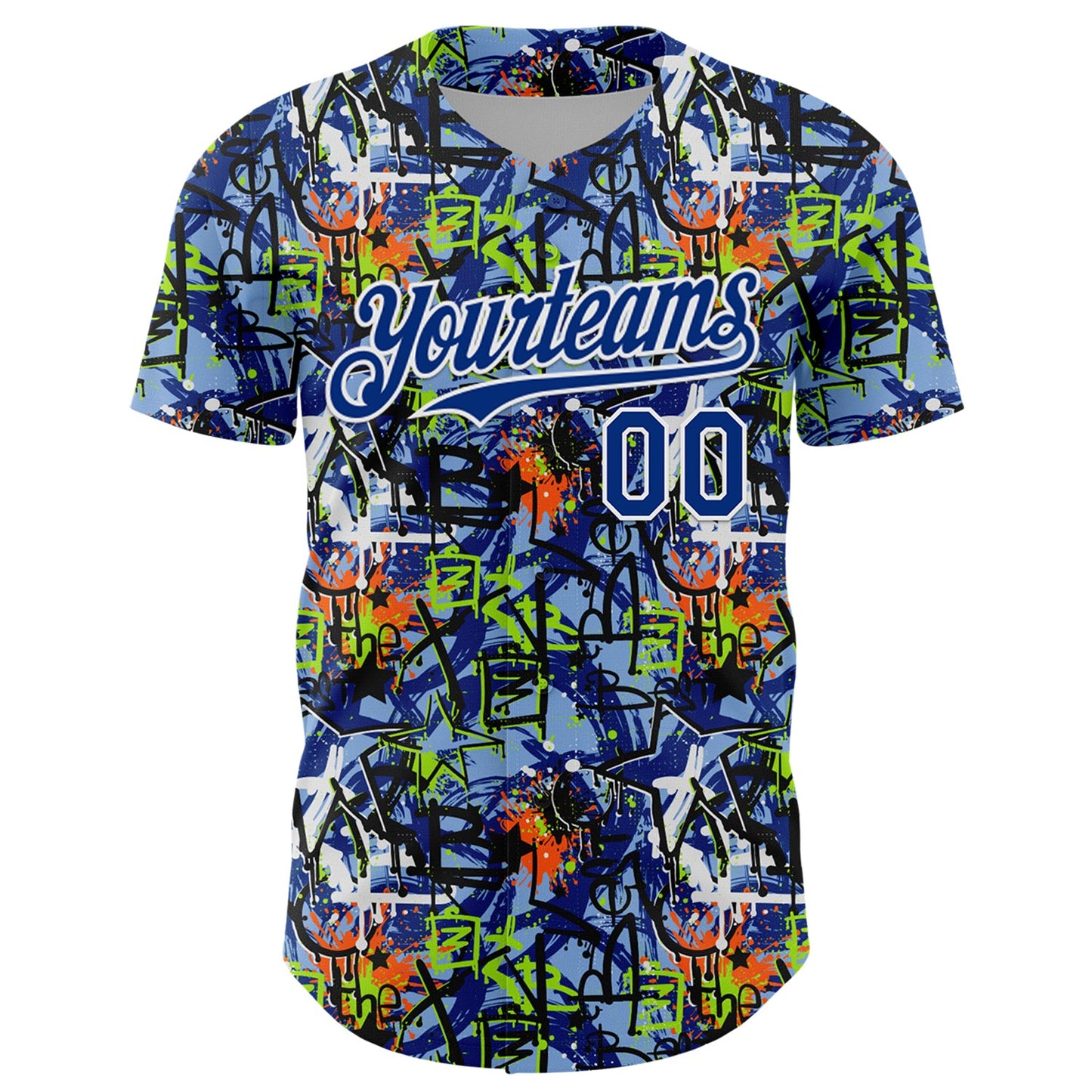 Custom Graffiti Pattern Royal-White Splatter Authentic Baseball Jersey view 2