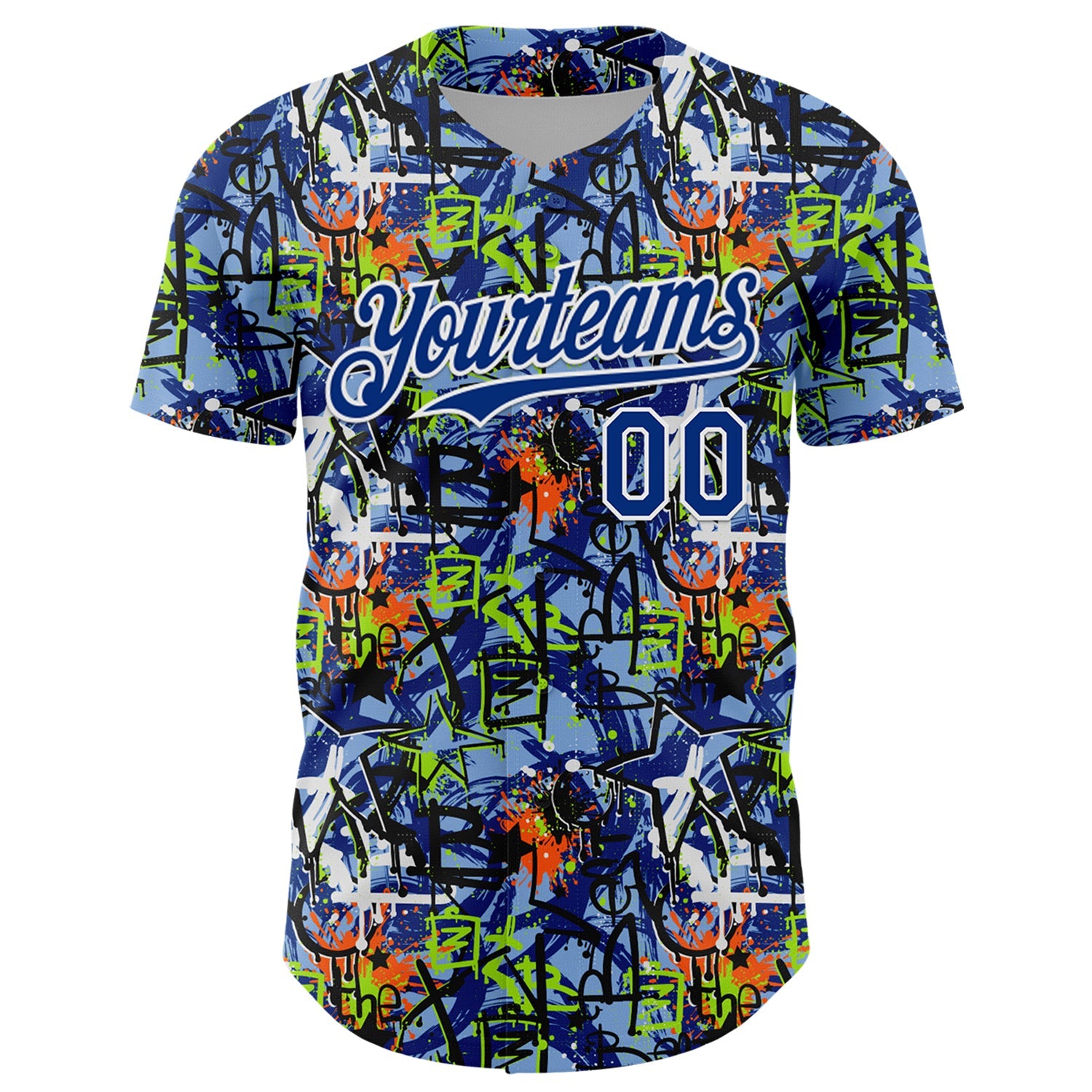 Custom Graffiti Pattern Royal-White Splatter Authentic Baseball Jersey view 2