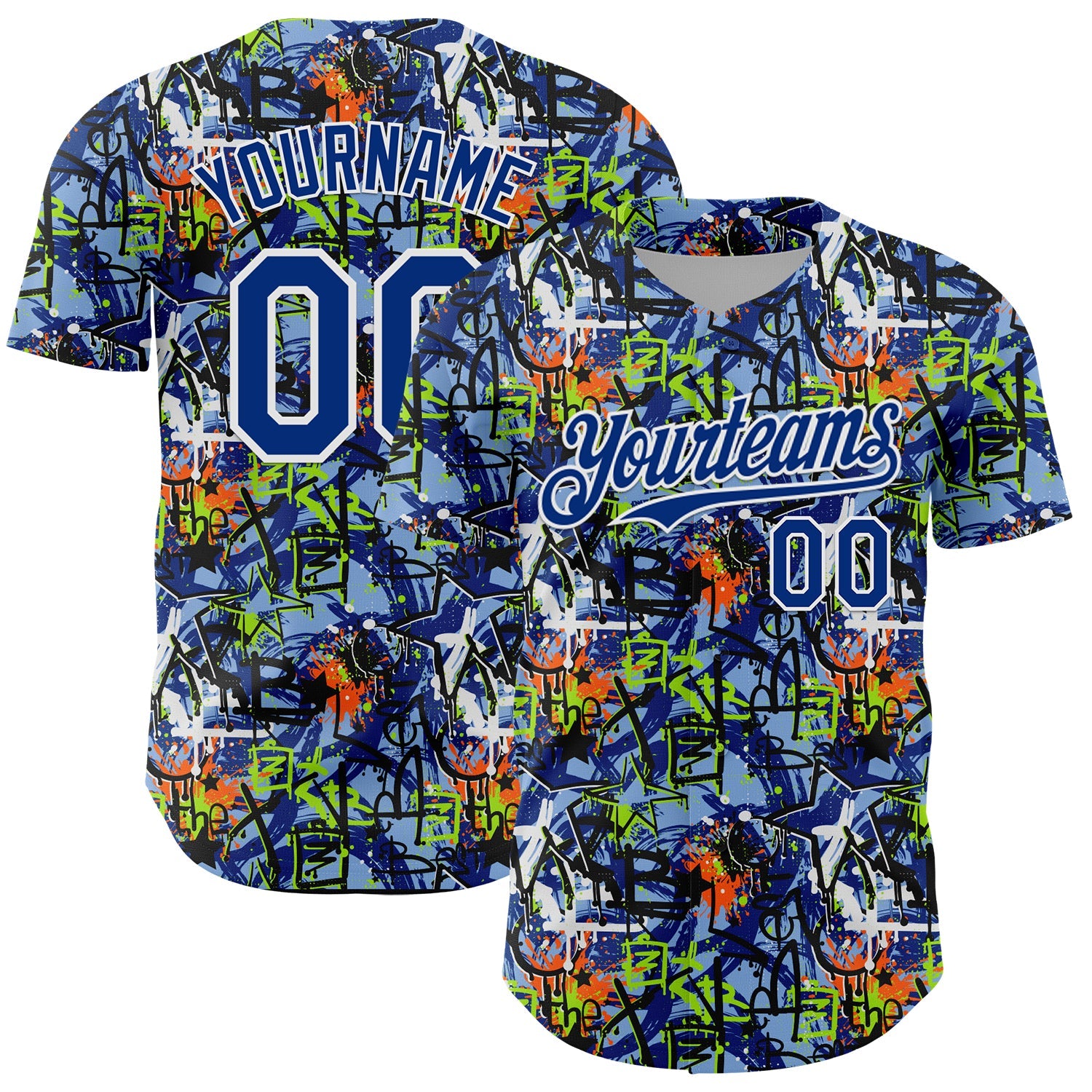 Custom Graffiti Pattern Royal-White Splatter Authentic Baseball Jersey - Main View