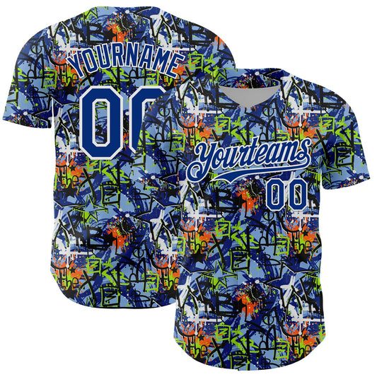 Custom Graffiti Pattern Royal-White Splatter Authentic Baseball Jersey - Main View