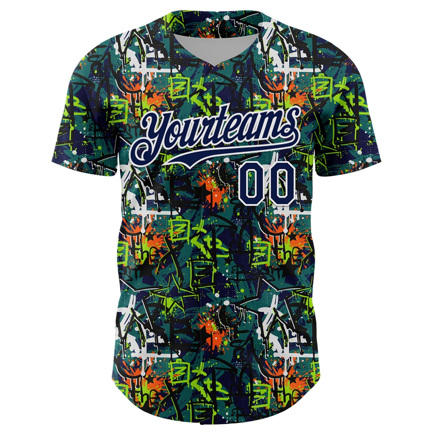 Custom Graffiti Pattern Navy-White Splatter Authentic Baseball Jersey view 2