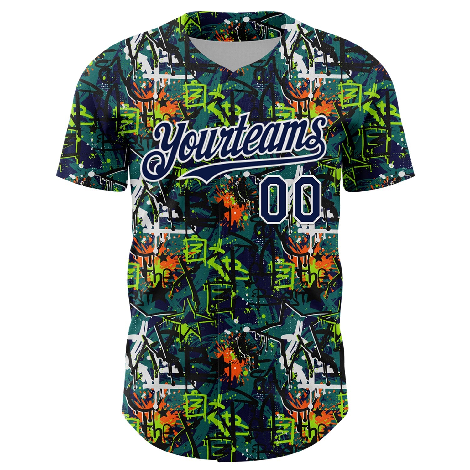 Custom Graffiti Pattern Navy-White Splatter Authentic Baseball Jersey view 2