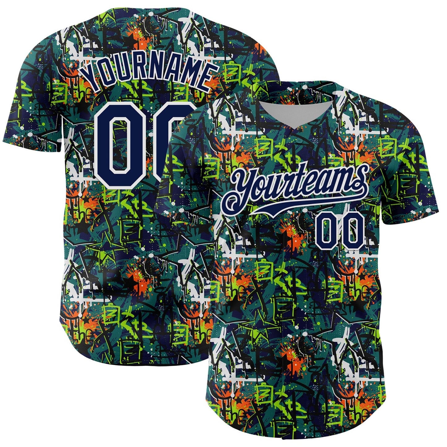 Custom Graffiti Pattern Navy-White Splatter Authentic Baseball Jersey - Main View