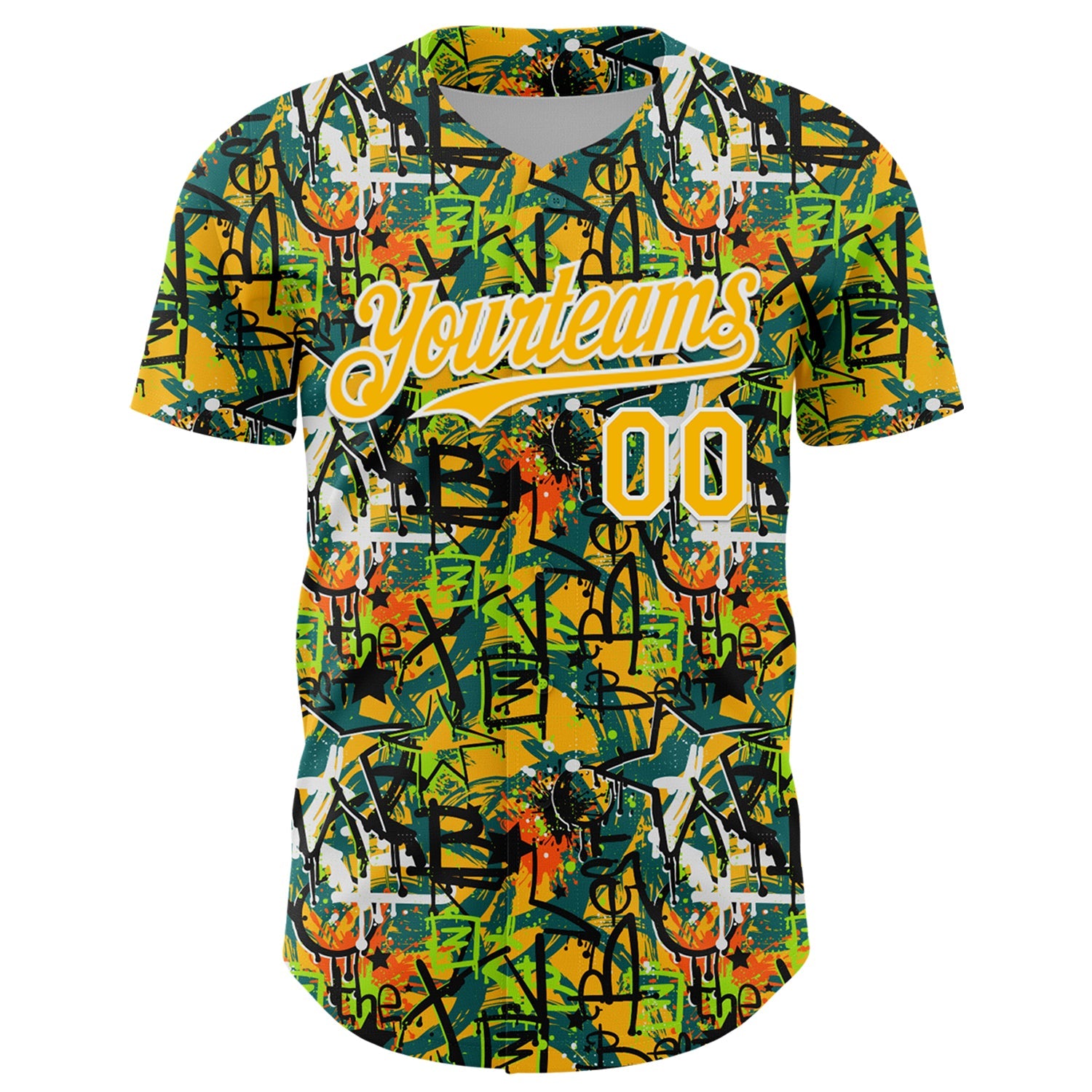 Custom Graffiti Pattern Gold-White Splatter Authentic Baseball Jersey view 2