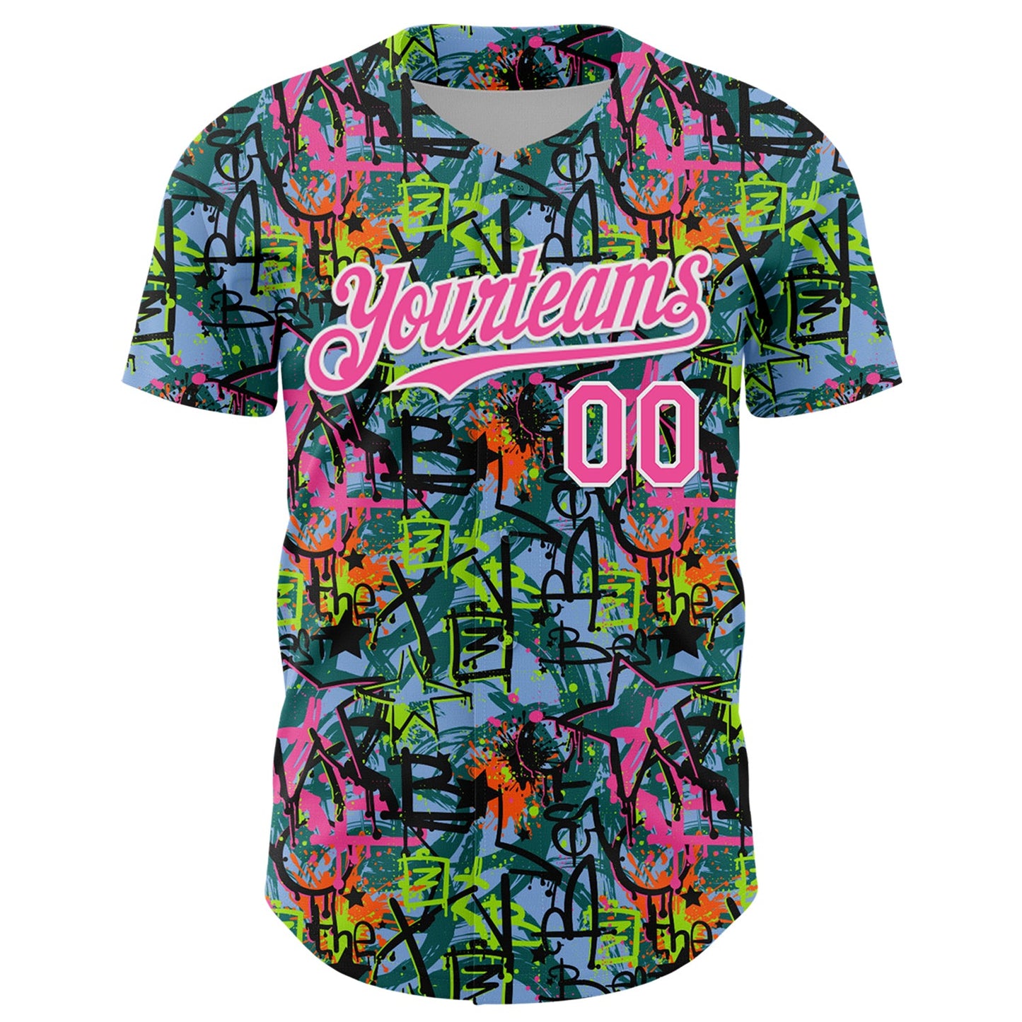 Custom Graffiti Pattern Pink-White Splatter Authentic Baseball Jersey view 2