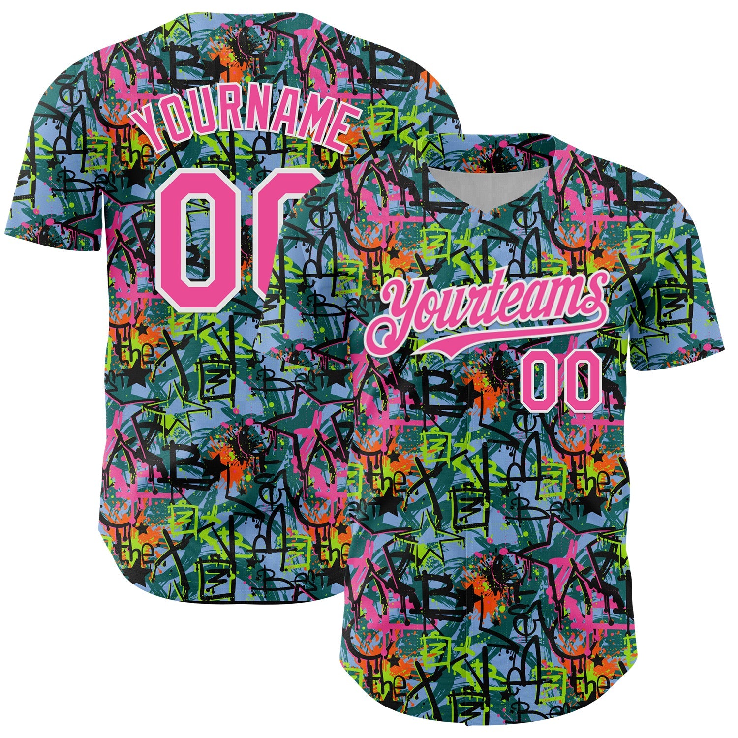 Custom Graffiti Pattern Pink-White Splatter Authentic Baseball Jersey - Main View