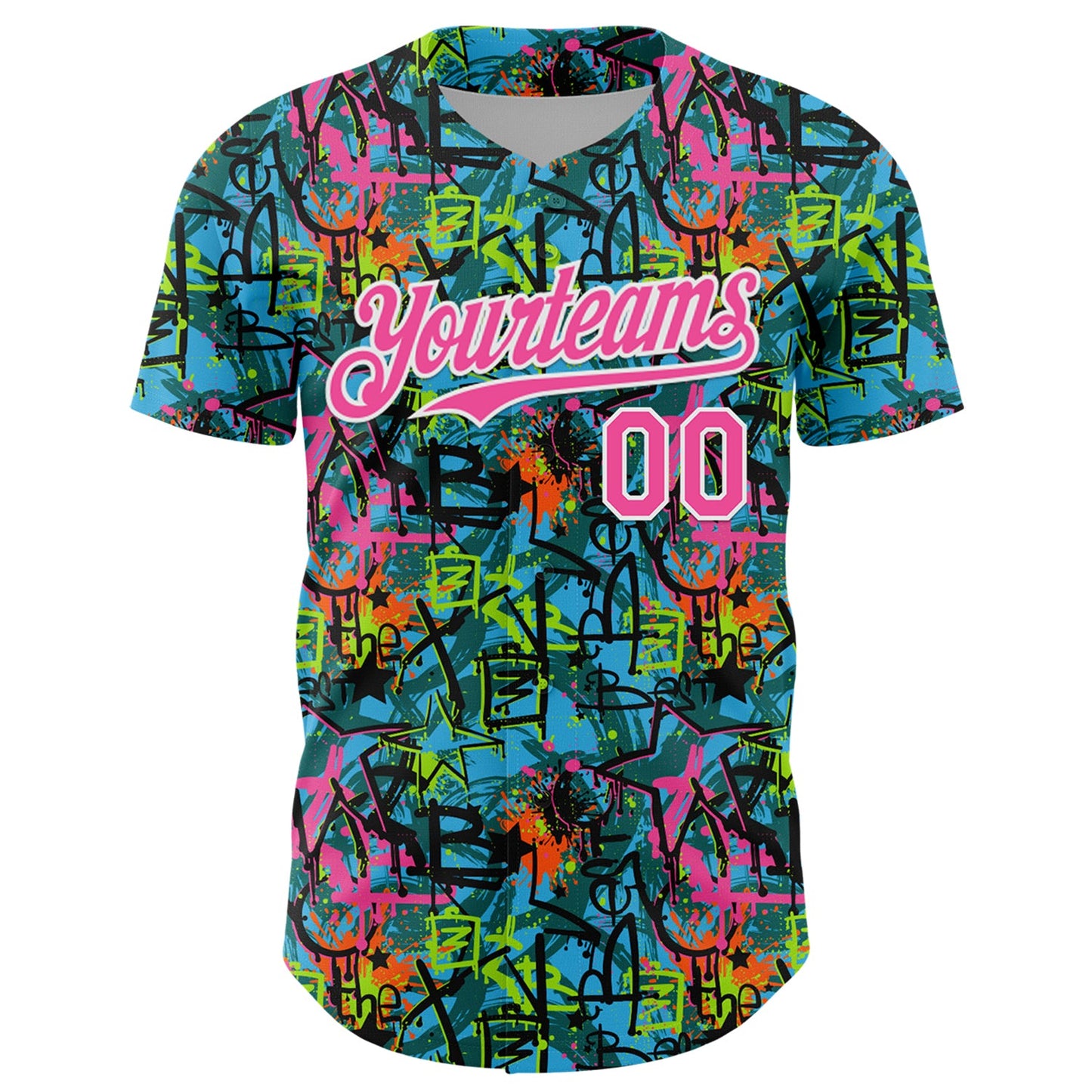 Custom Graffiti Pattern Pink-White Splatter Authentic Baseball Jersey view 2