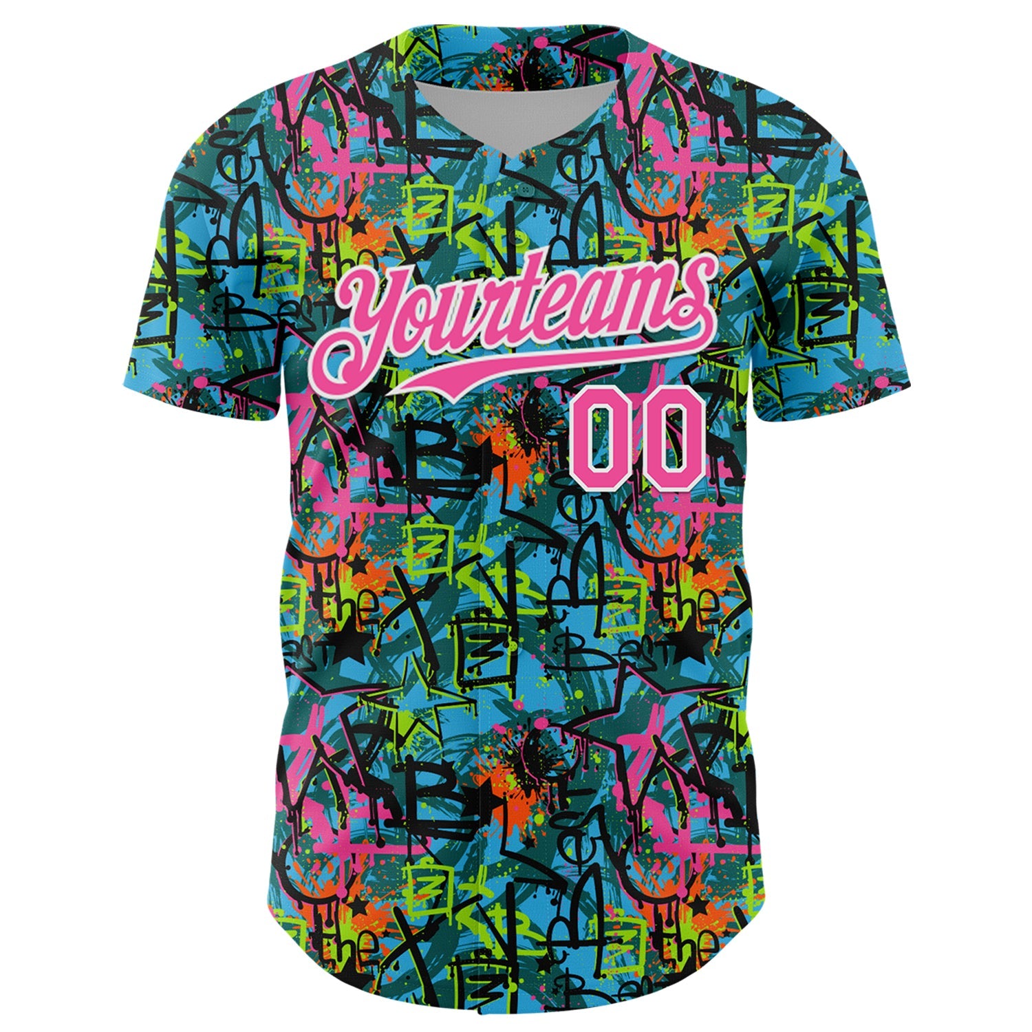 Custom Graffiti Pattern Pink-White Splatter Authentic Baseball Jersey view 2