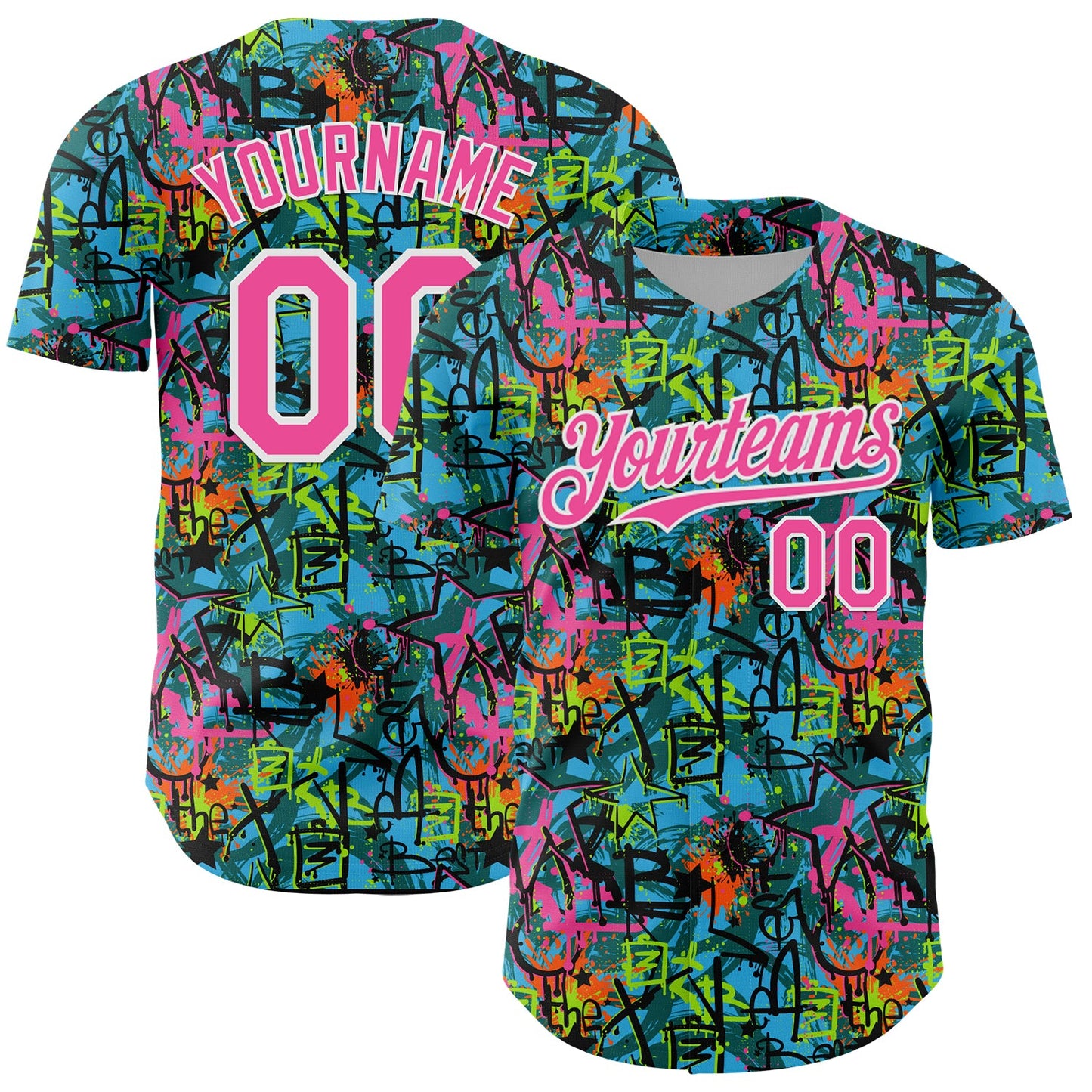 Custom Graffiti Pattern Pink-White Splatter Authentic Baseball Jersey - Main View